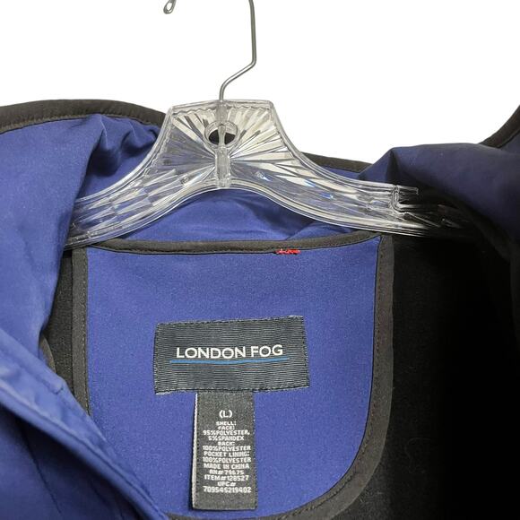 London Fog Blue Hooded Belted Zip Front Jacket - L (2848) - Picture 5 of 8